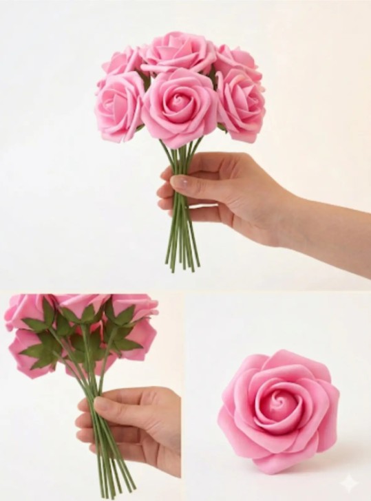 Yapay Gül 6 Adet Pembe 35 Cm – Yapay Çiçek Dekor, Masa 
